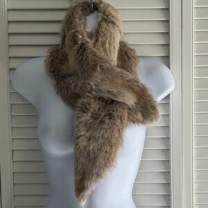 Chicos Pull-Through Faux Fur Ascot/Scarf Beige & Brown  37 X 6 NWT